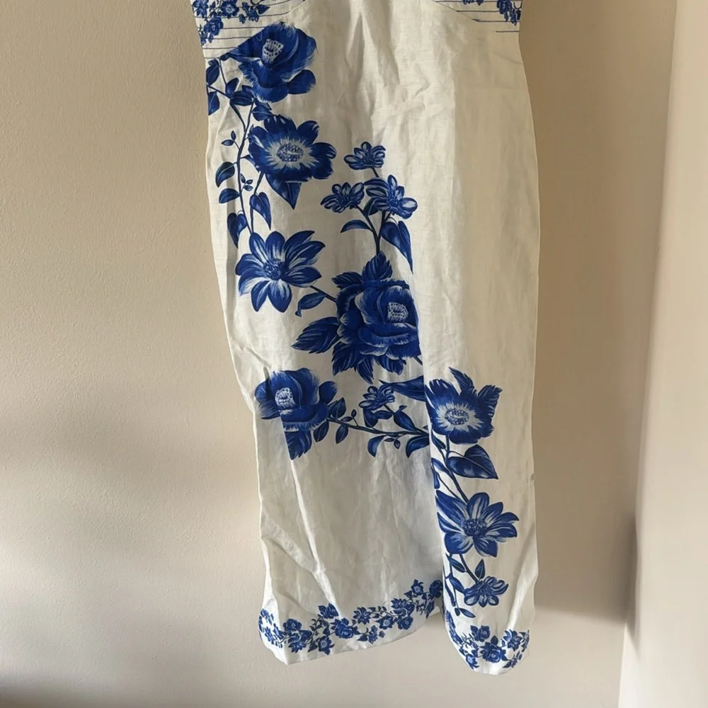 FARM RIO Floral Cascade Wavy Euroflax Premium Linen Midi Dress,Large,$280 - Picture 6 of 9